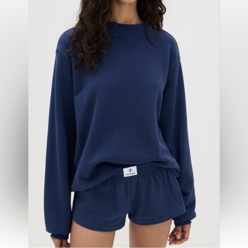 PARKE Heritage Classic Mock Neck Sweatshirt navy blue NWT size L/XL - Picture 8 of 8